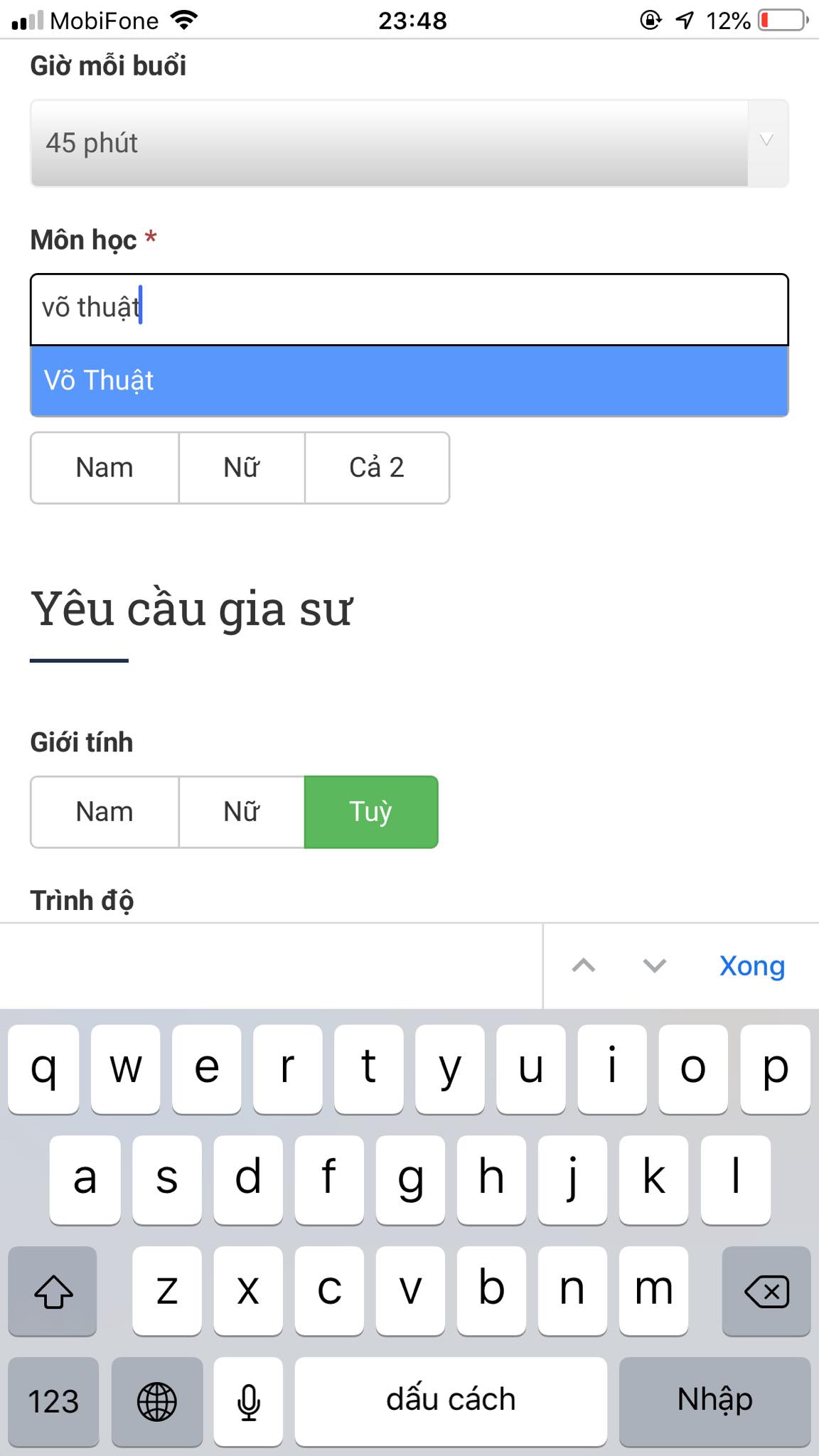 Học phí Võ thuật